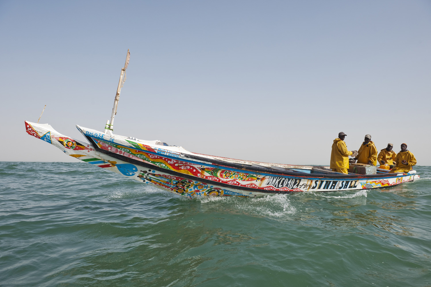 Atlantic Ocean, Mauritania, 8 March 2010 West African Pirogue fishing boat.